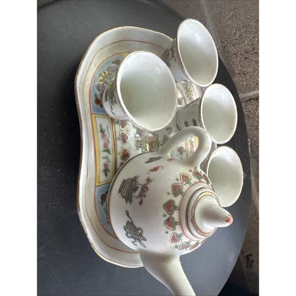 7 Piece Chinese Hand Painted Tea Set, Vintage. Home